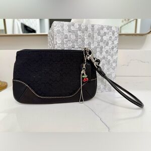 Coach Signature Black Wristlet with Original Hangtag & Cherry Charm